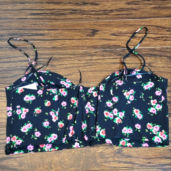 ZARA NEW Black Rose Floral Prints Cropped Top Spaghetti Straps Size Zipper XS-S - Picture 7 of 15